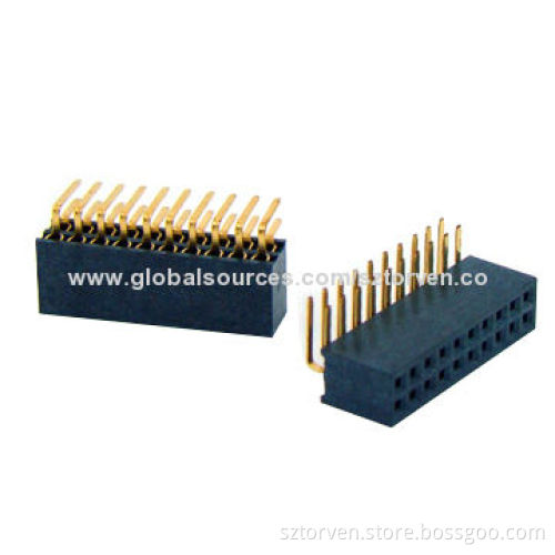 Female Headers, 1.27mm Dual-row Right Angle, 4.4mm Dip Type Height, LCP Material, 02 to 80-pin